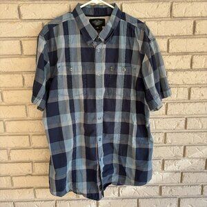 Harley Davidson Blue Plaid Snap Shirt Men's 2XL Cotton Short Sleeve